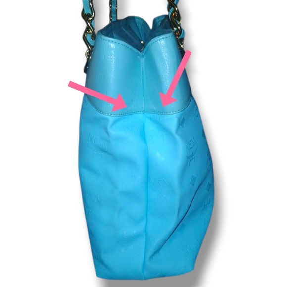 Pre-loved MCM Aqua Blue Chain Shoulder Bag - Picture 8 of 13